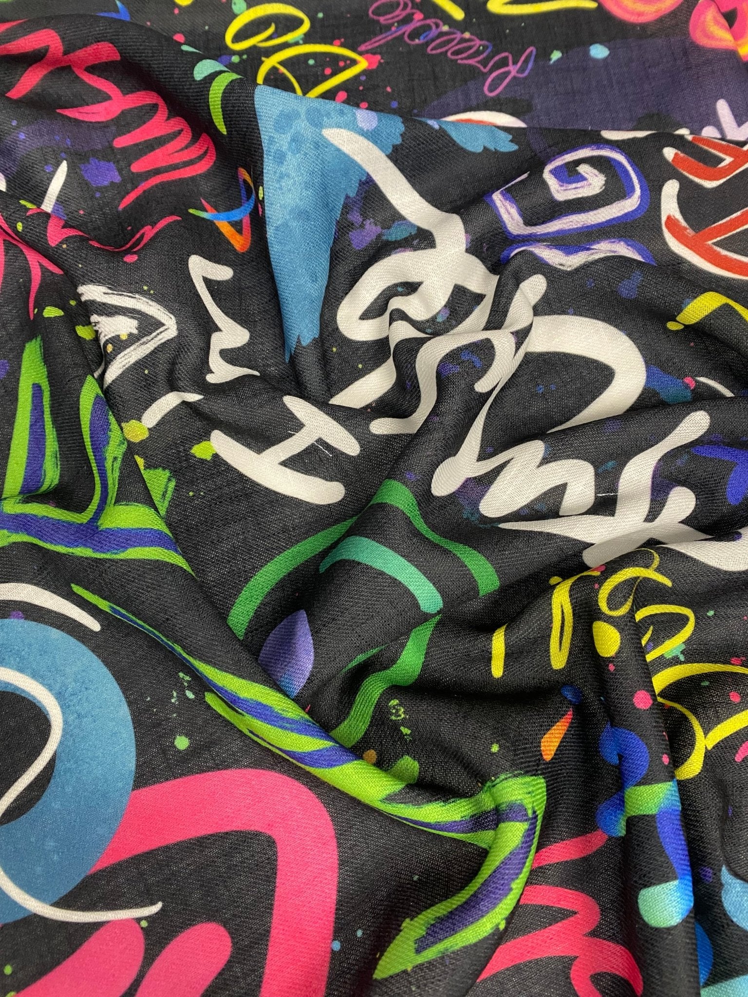 Graffiti Print Linen Fabric by the Metre - Whotex Fabrics London