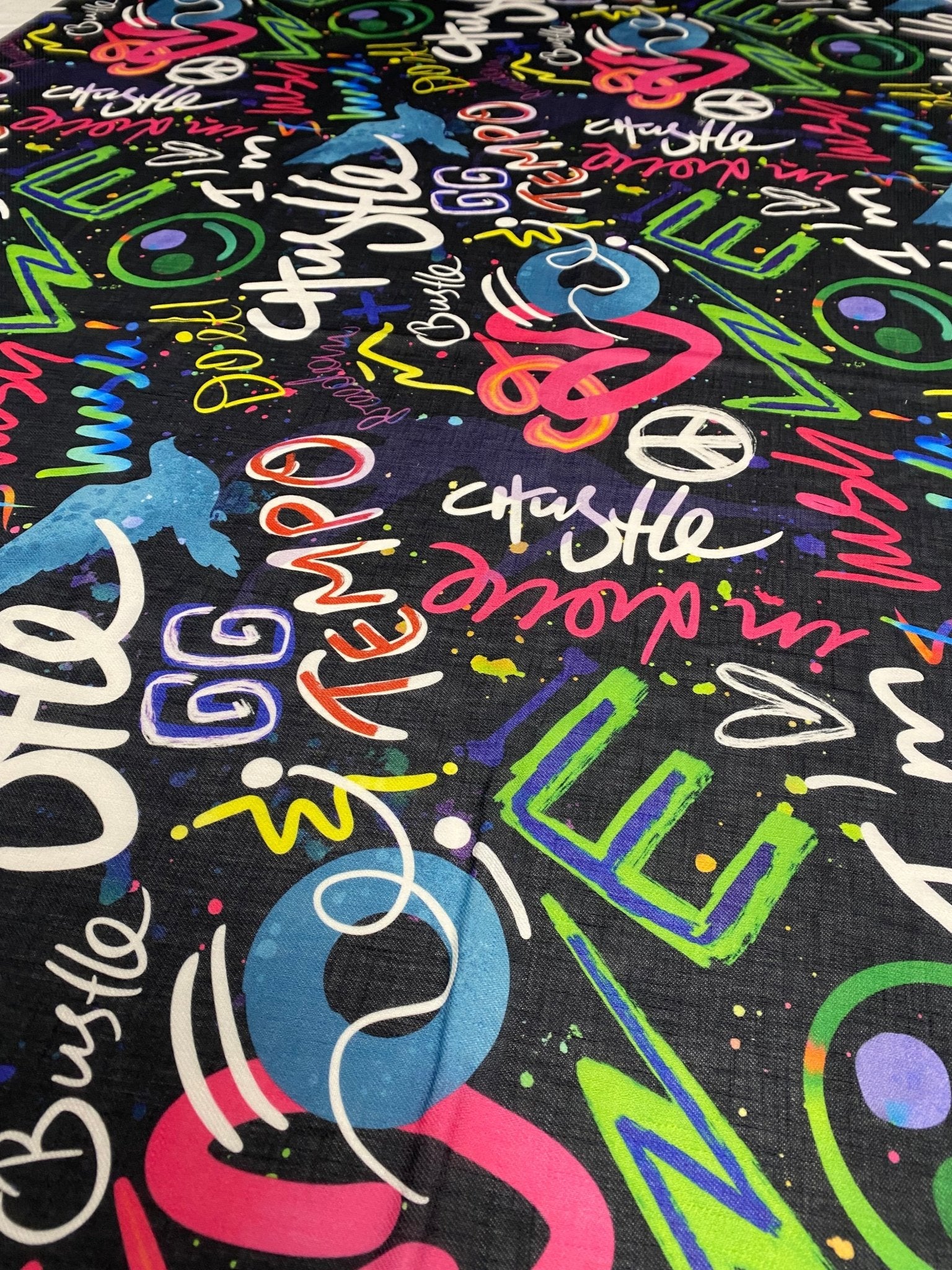 Graffiti Print Linen Fabric by the Metre - Whotex Fabrics London
