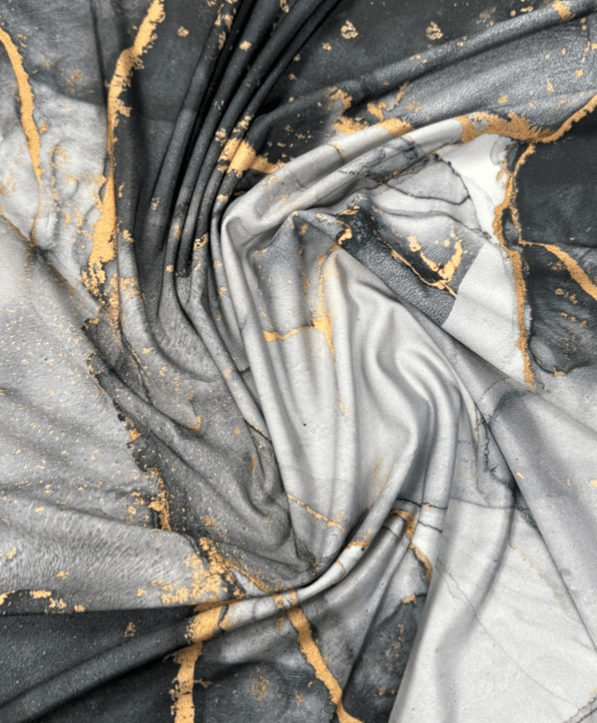 Gray Tie Dye Fabric with Gold Accents by the Metre - Whotex Fabrics London