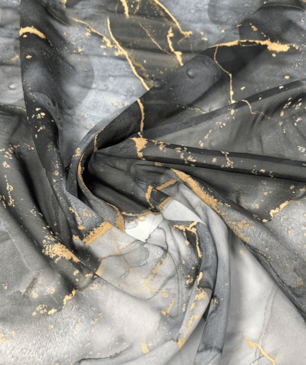 Gray Tie Dye Fabric with Gold Accents by the Metre - Whotex Fabrics London