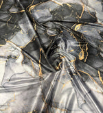 Gray Tie Dye Fabric with Gold Accents – Custom Printed Fabric on Satin, Crepe, Spandex or Chiffon - Whotex Fabrics London