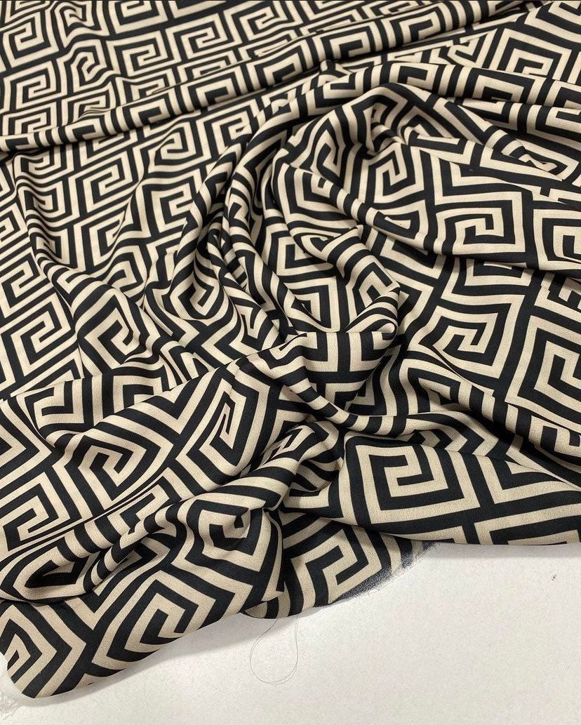 Greek Key Design Fabric, Black And White Colors - Whotex Online Fabric Store