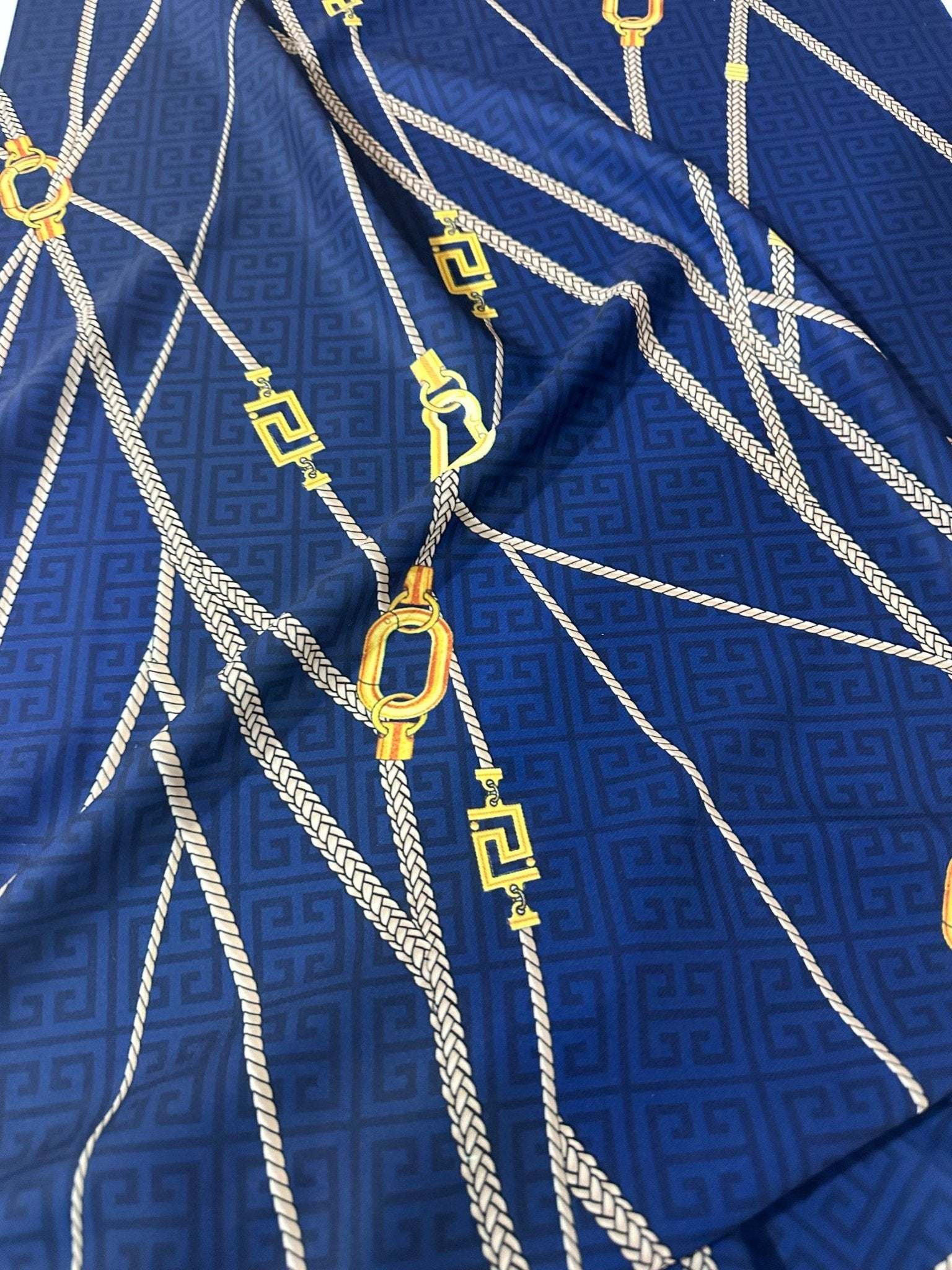 Navy Blue Greek Key Chain Fabric – Multiple Fabric Options, Sold by ...