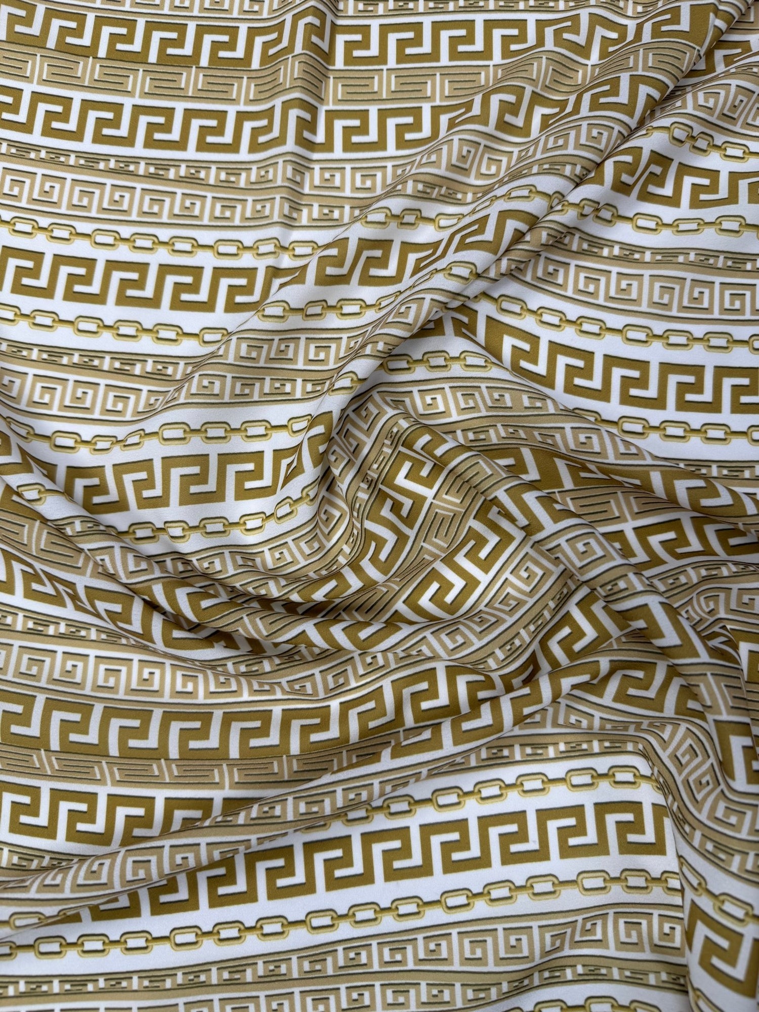 Greek Key Stripe Moss Crepe Fabric by the Metre - Whotex Fabrics London
