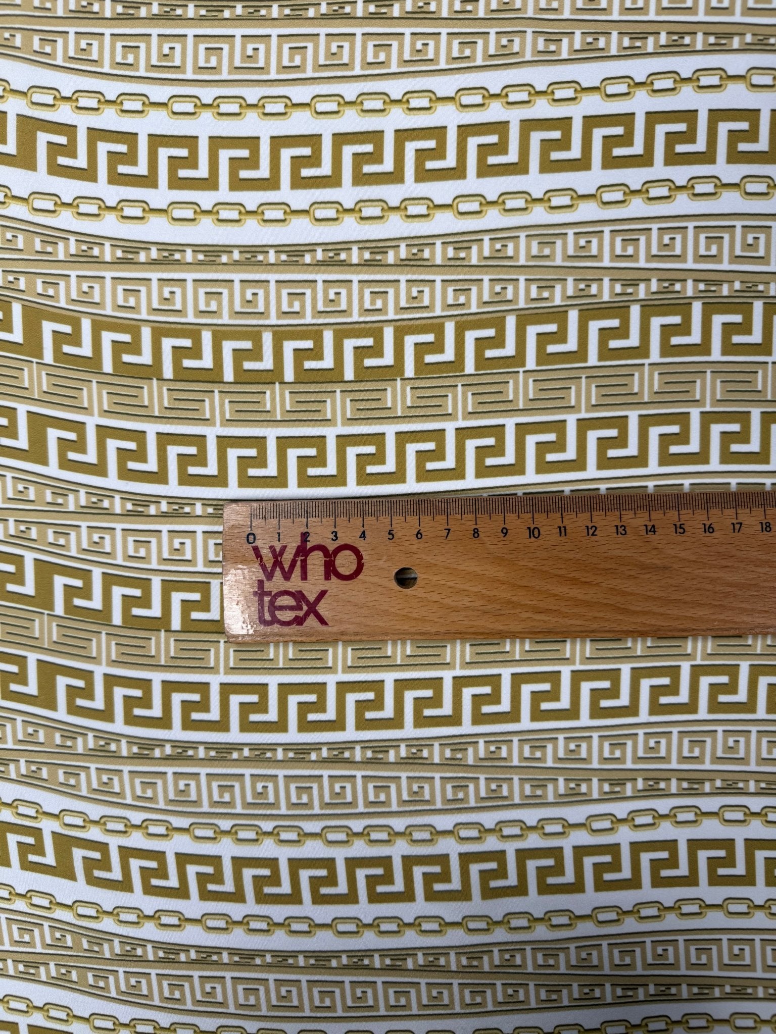 Greek Key Stripe Moss Crepe Fabric by the Metre - Whotex Fabrics London