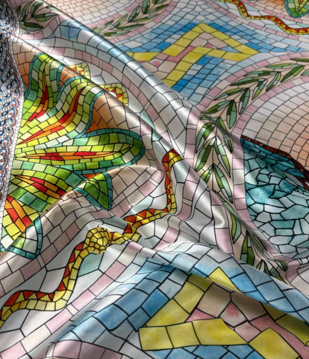Greek Mosaic Print Fabric By Metre - Whotex Fabrics London