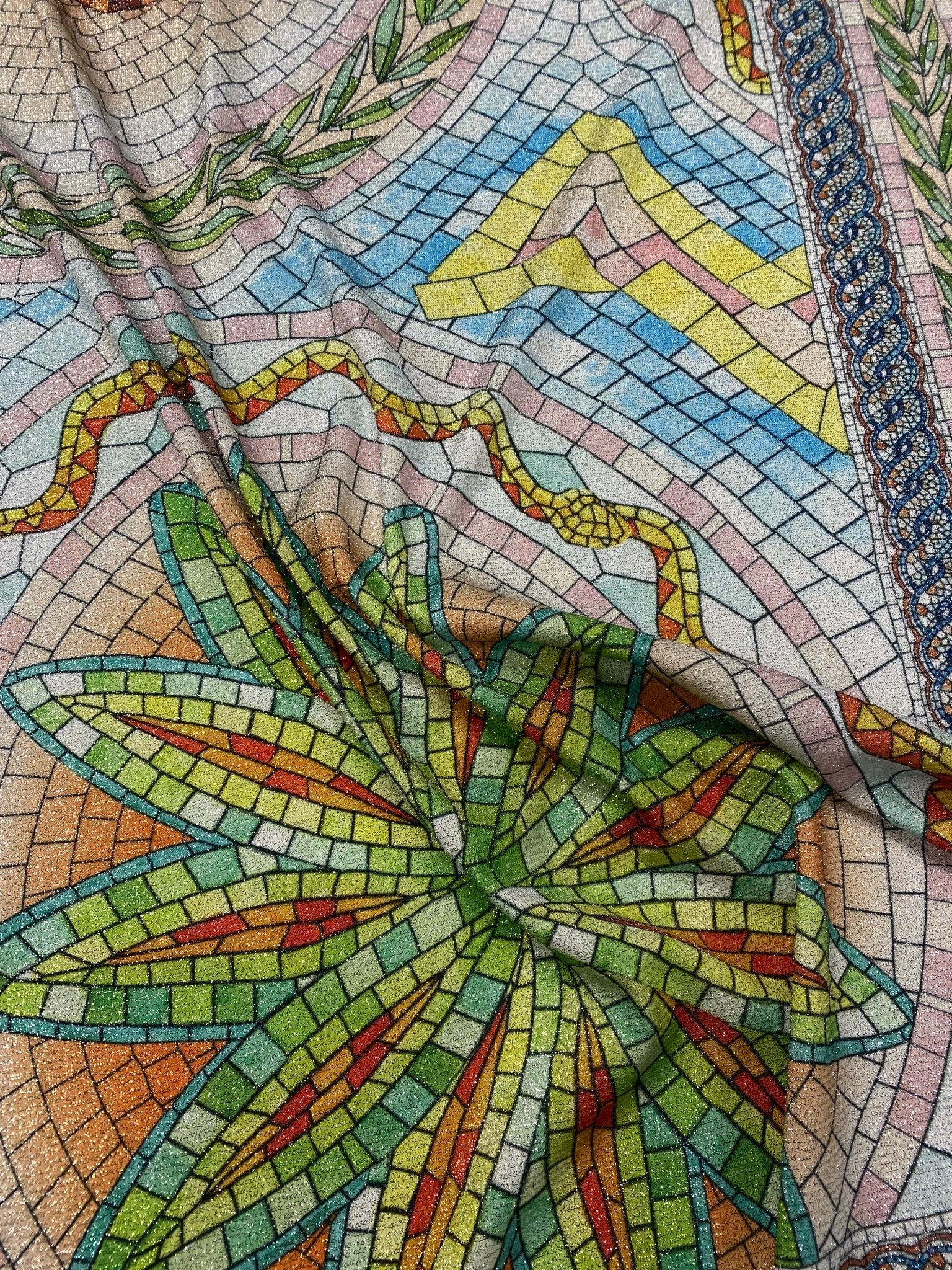 Greek Mosaic Print Fabric By Metre - Whotex Fabrics London