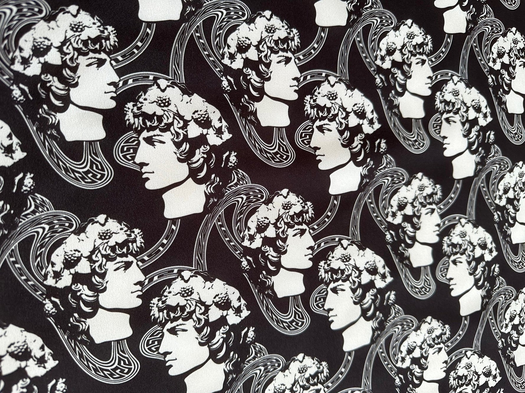 Greek Youth Pattern Crepe , Rome Pattern Black White Fabric - Whotex Online Fabric Store