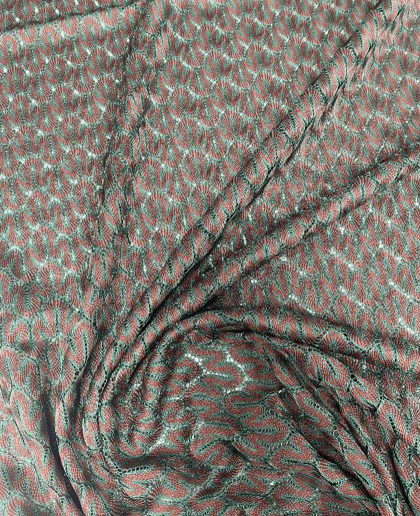 Green and Brown Zigzag Knit Jersey Mesh Fabric - Whotex Fabrics London