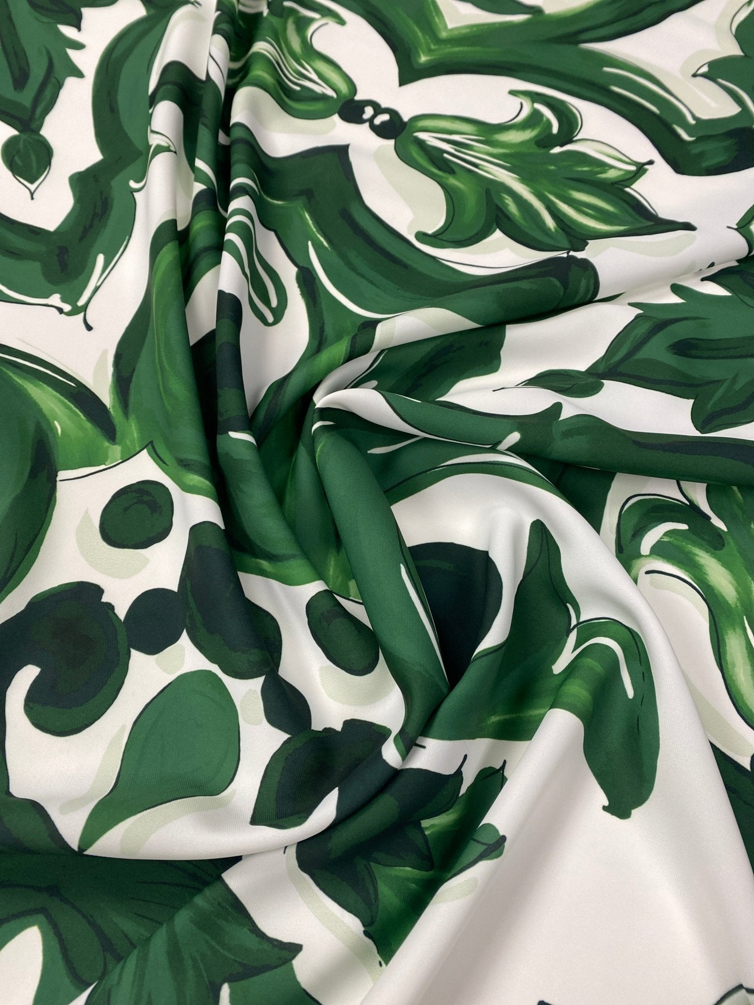 Green Baroque Floral Fabric by Metre - Whotex Fabrics London