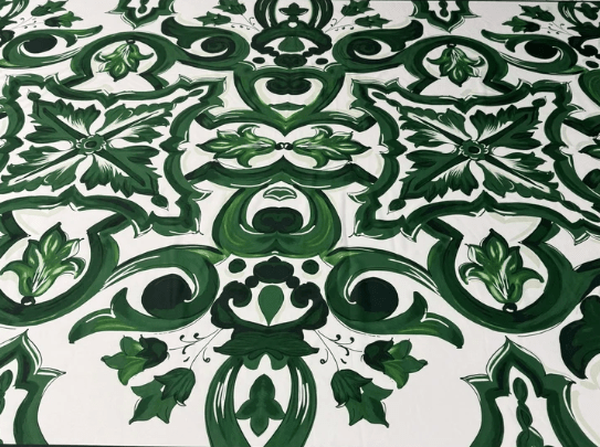 Green Baroque Floral Printed Table Runner - Whotex Fabrics London