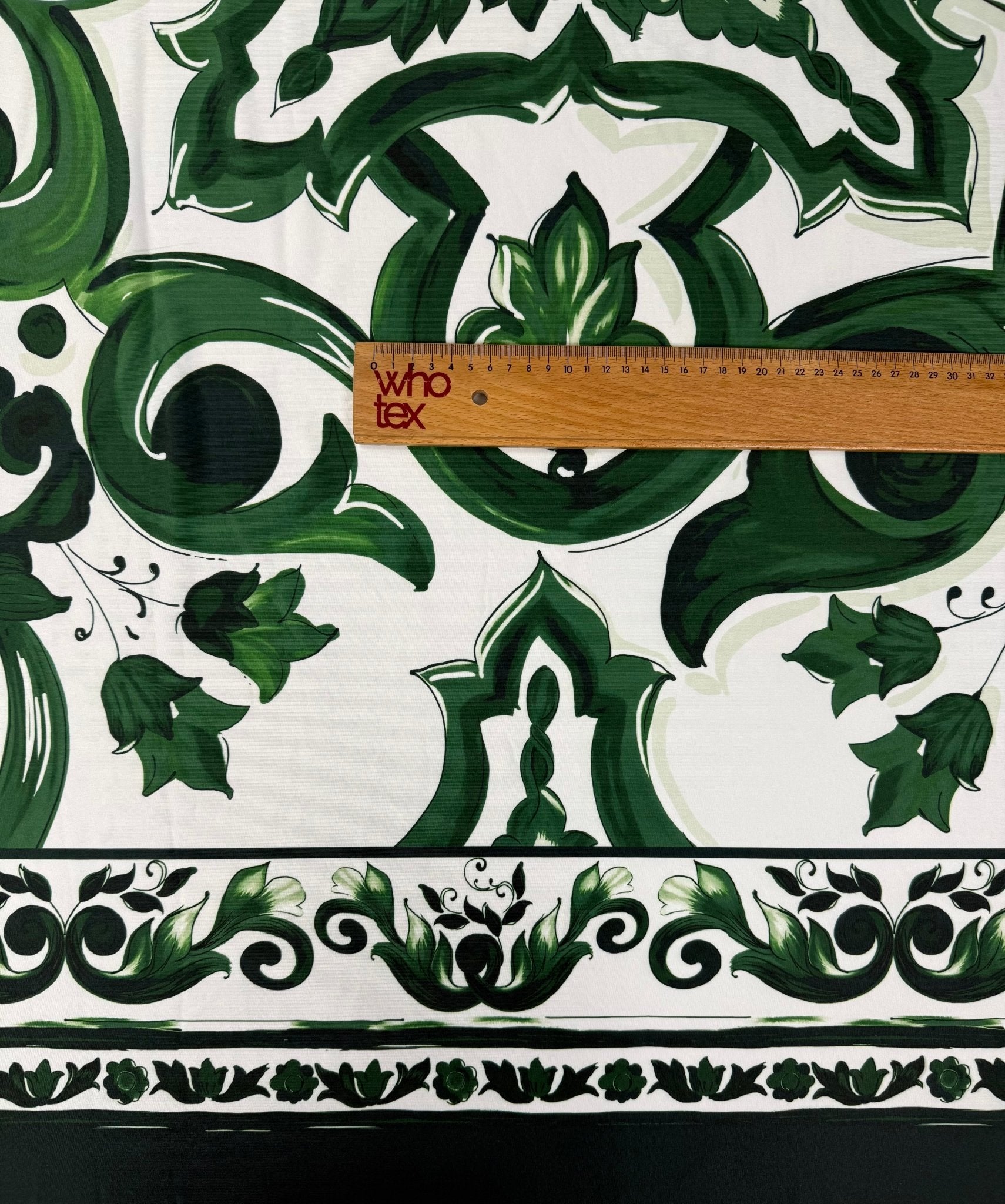 Green Baroque Spandex Fabric by the Metre - Whotex Fabrics London