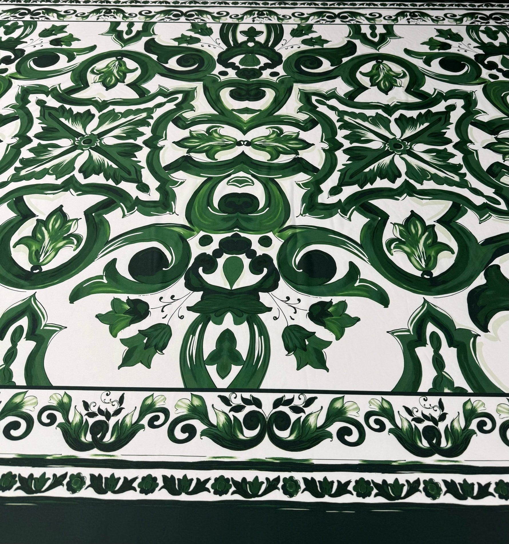 Green Baroque Spandex Fabric by the Metre - Whotex Fabrics London