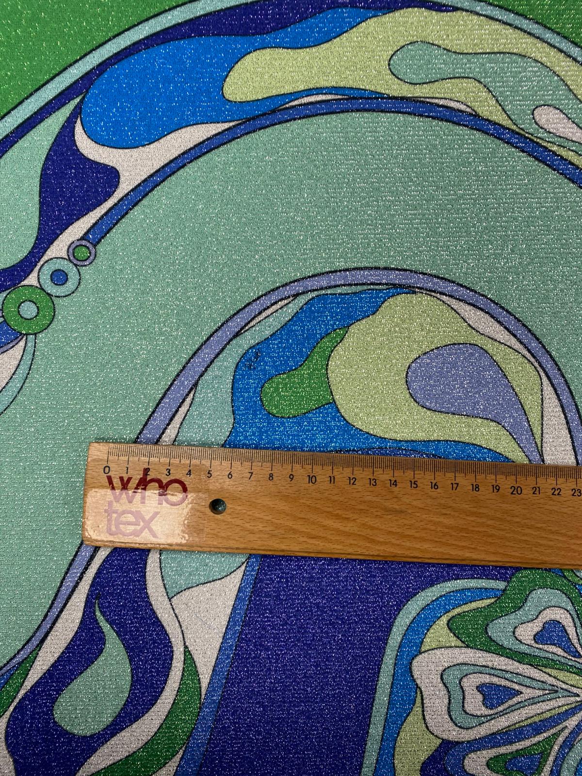 Green Blue Shimmer Print Lurex Fabric by the Metre - Whotex Fabrics London