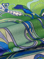 Green Blue Shimmer Print Lurex Fabric by the Metre - Whotex Fabrics London