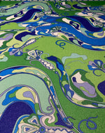 Green Blue Shimmer Print Lurex Fabric by the Metre - Whotex Fabrics London
