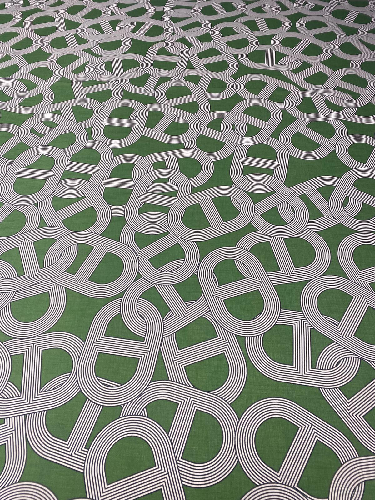 Green Geometric Pattern Fabric by the Metre - Whotex Fabrics London