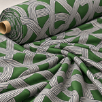 Green Geometric Pattern Fabric by the Metre - Whotex Fabrics London