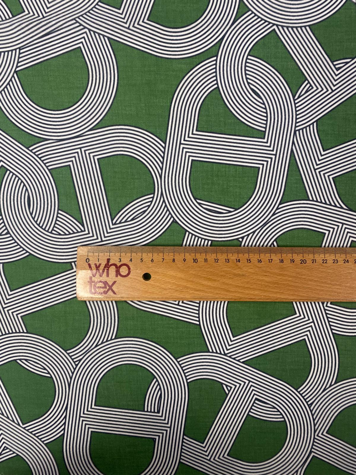 Green Geometric Pattern Fabric by the Metre - Whotex Fabrics London