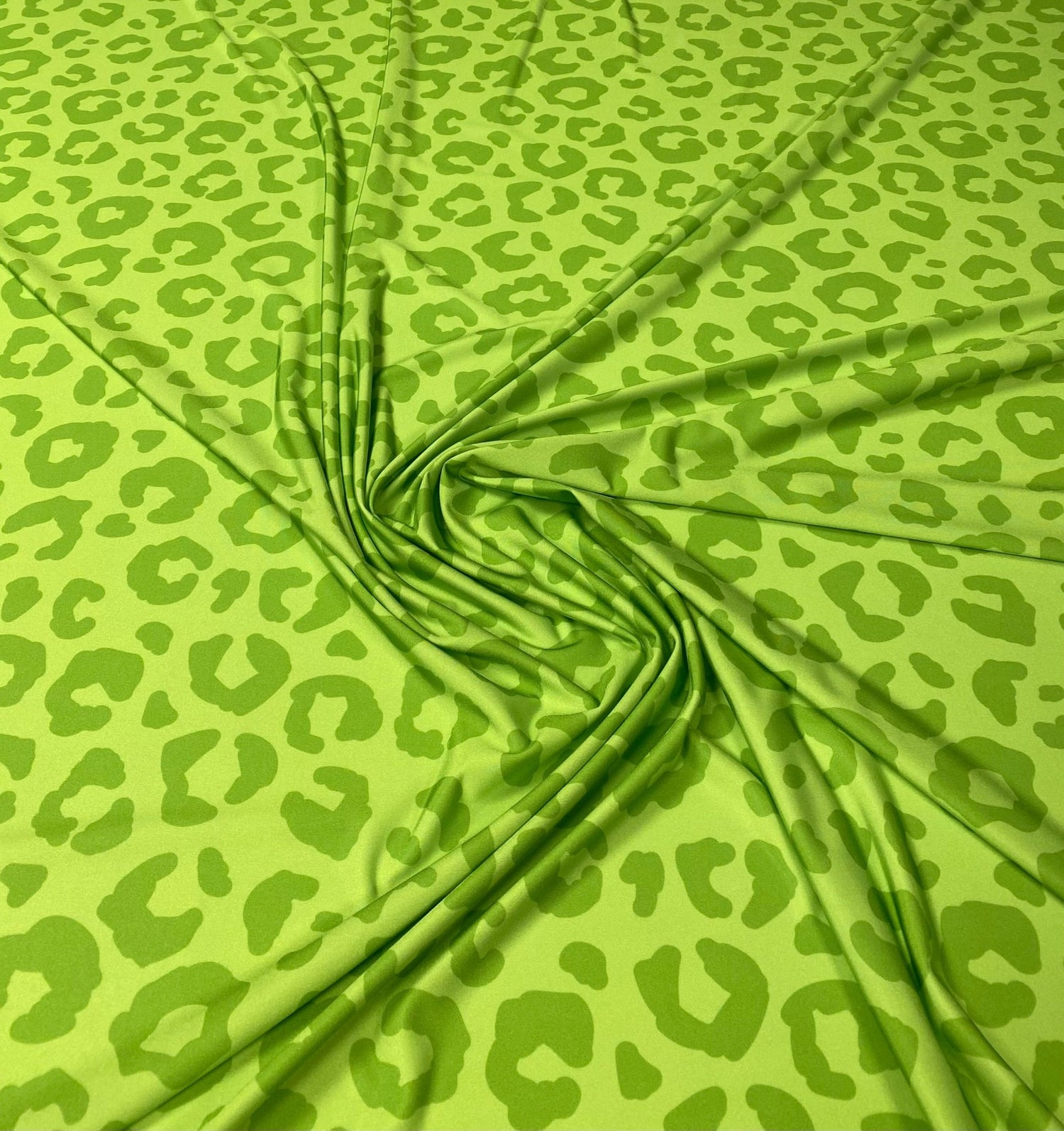 Green Leopard Print Lycra Stretch Fabric by the Metre - Whotex Fabrics London