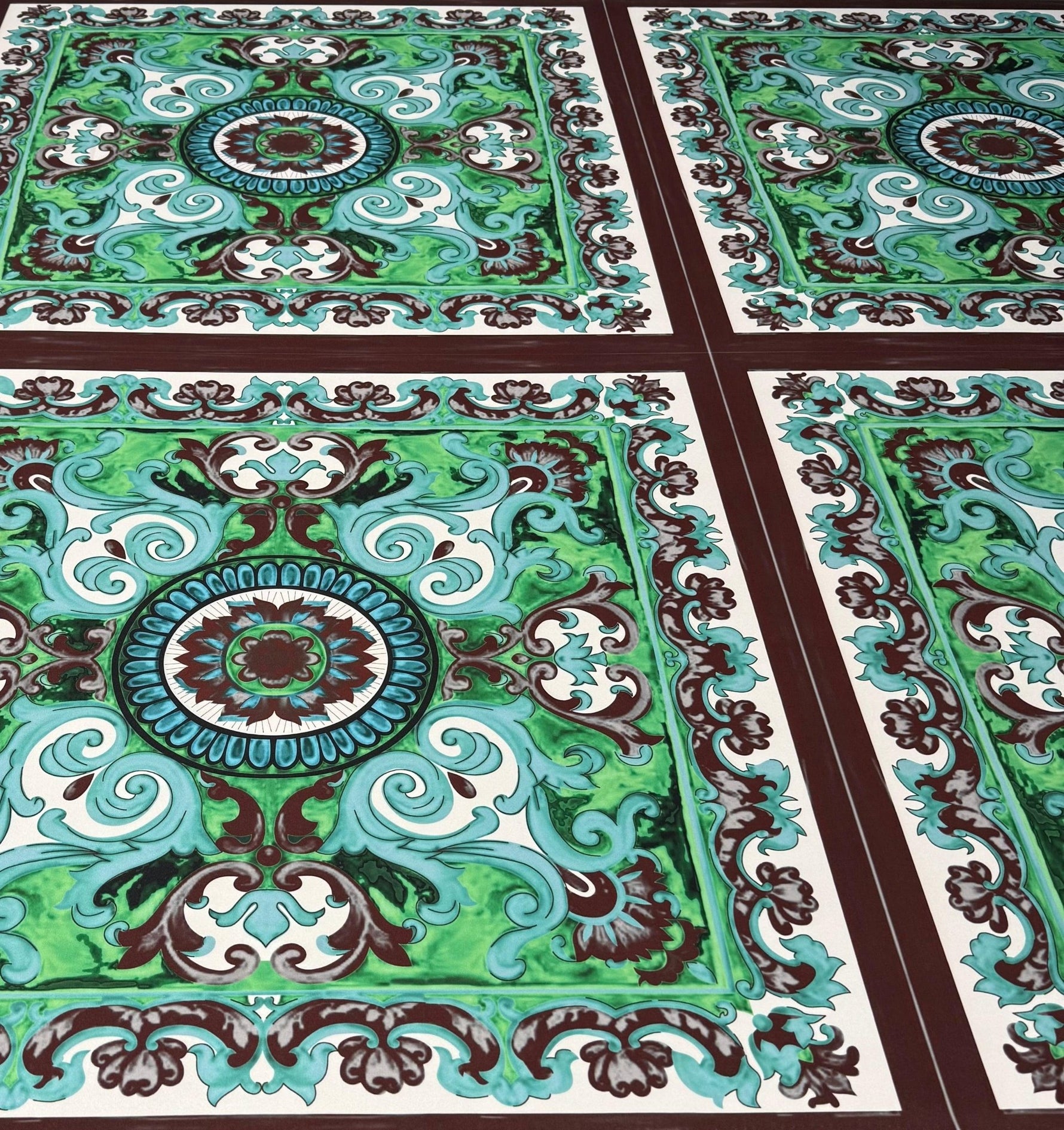 Green Ornamental Paisley Lycra Stretch Fabric by the Metre - Whotex Fabrics London