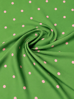 Green & Pink Polka Dot Satin Fabric by the Metre - Whotex Fabrics London