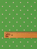 Green & Pink Polka Dot Satin Fabric by the Metre - Whotex Fabrics London