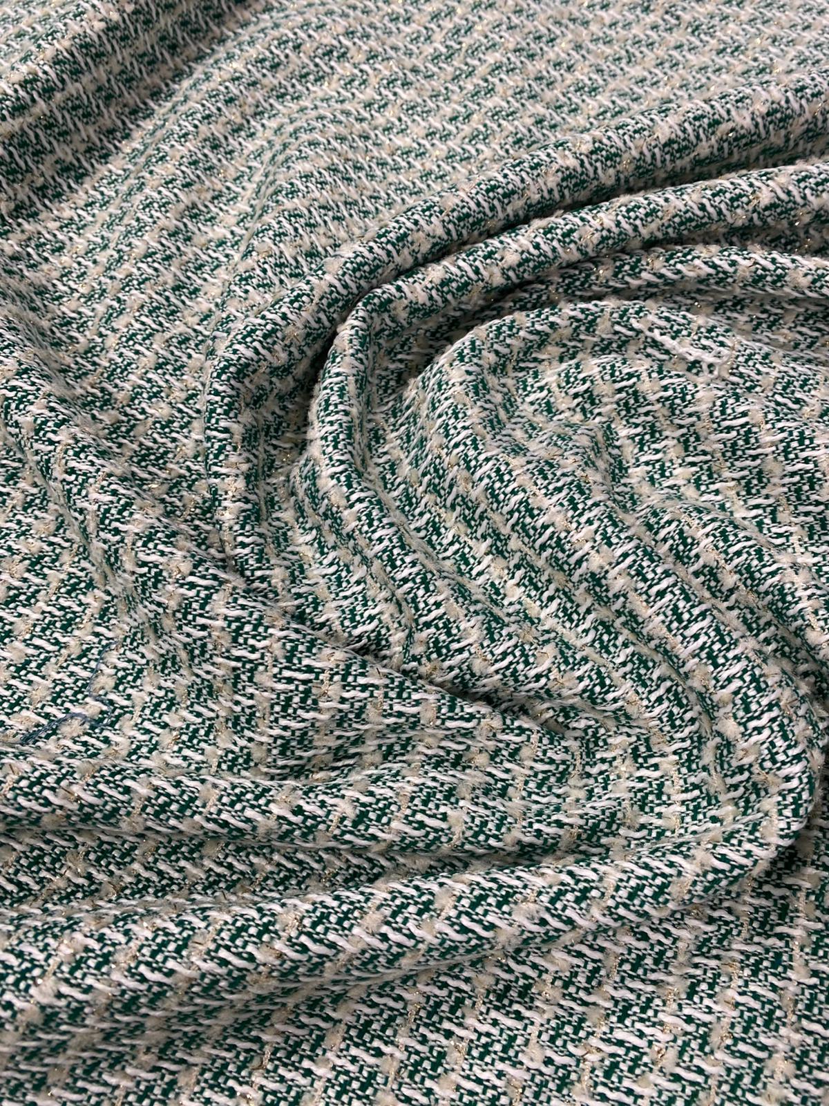 Green Textured Tweed Wool Fabric by the Metre - Whotex Fabrics London