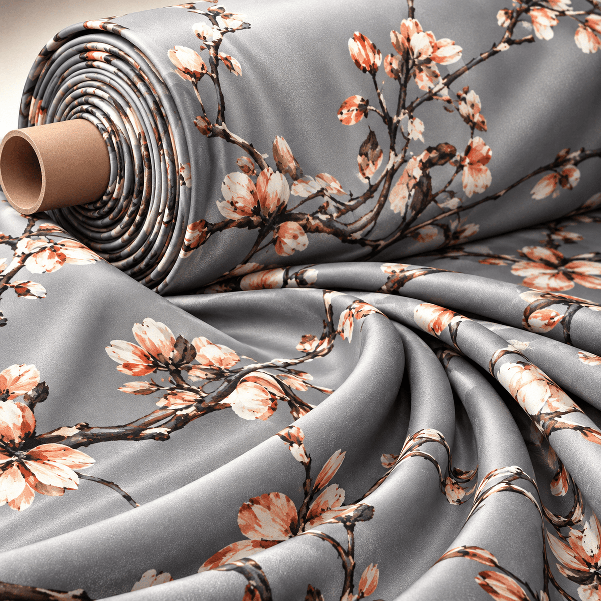 Grey Floral Lycra Stretch Fabric by the Metre - Whotex Fabrics London