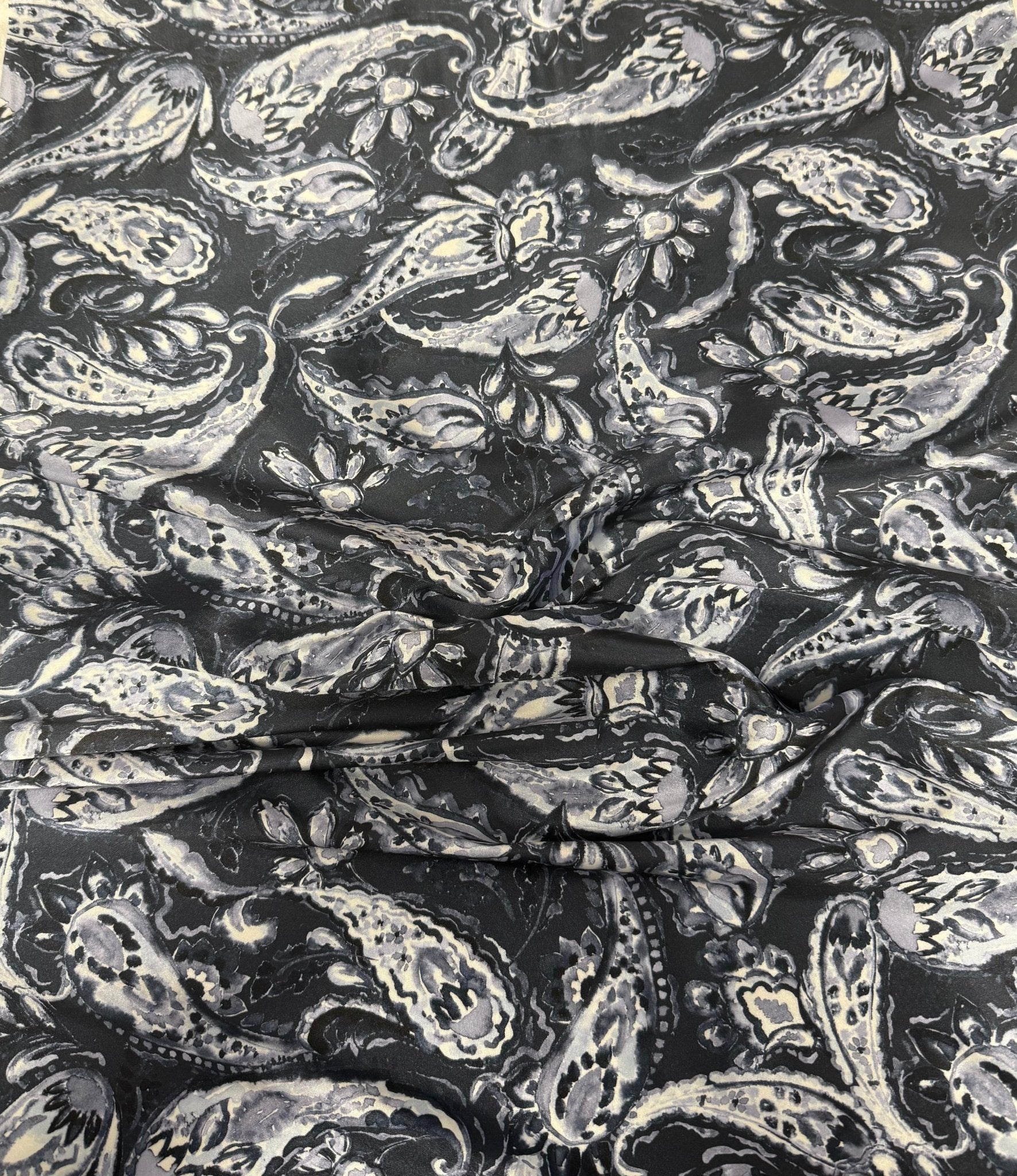 Grey Paisley Fabric by the Metre for Dressmaking - Whotex Fabrics London
