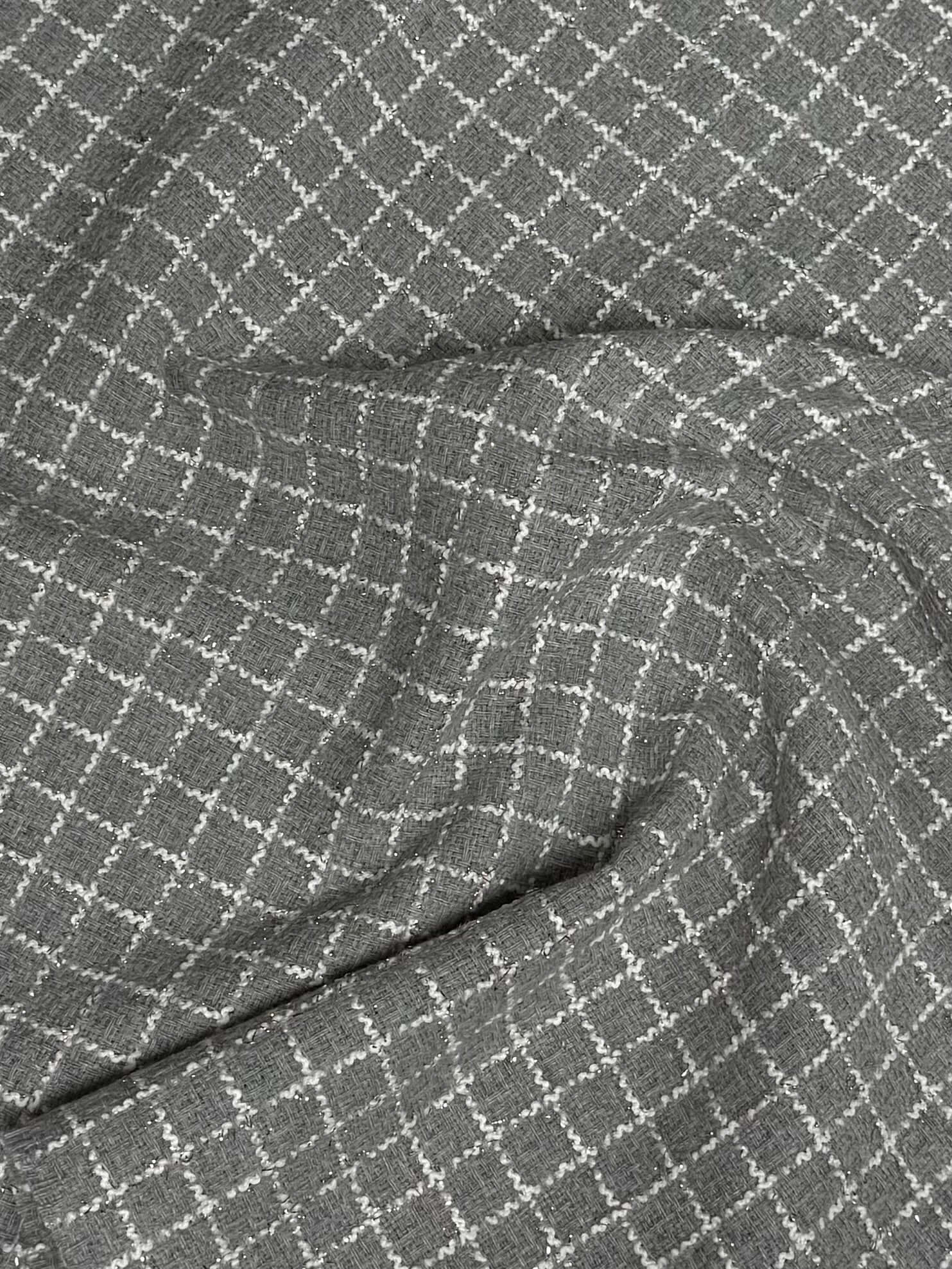 Grey Wool Tweed Fabric – Glitter Checked Suiting by the Metre - Whotex Fabrics London