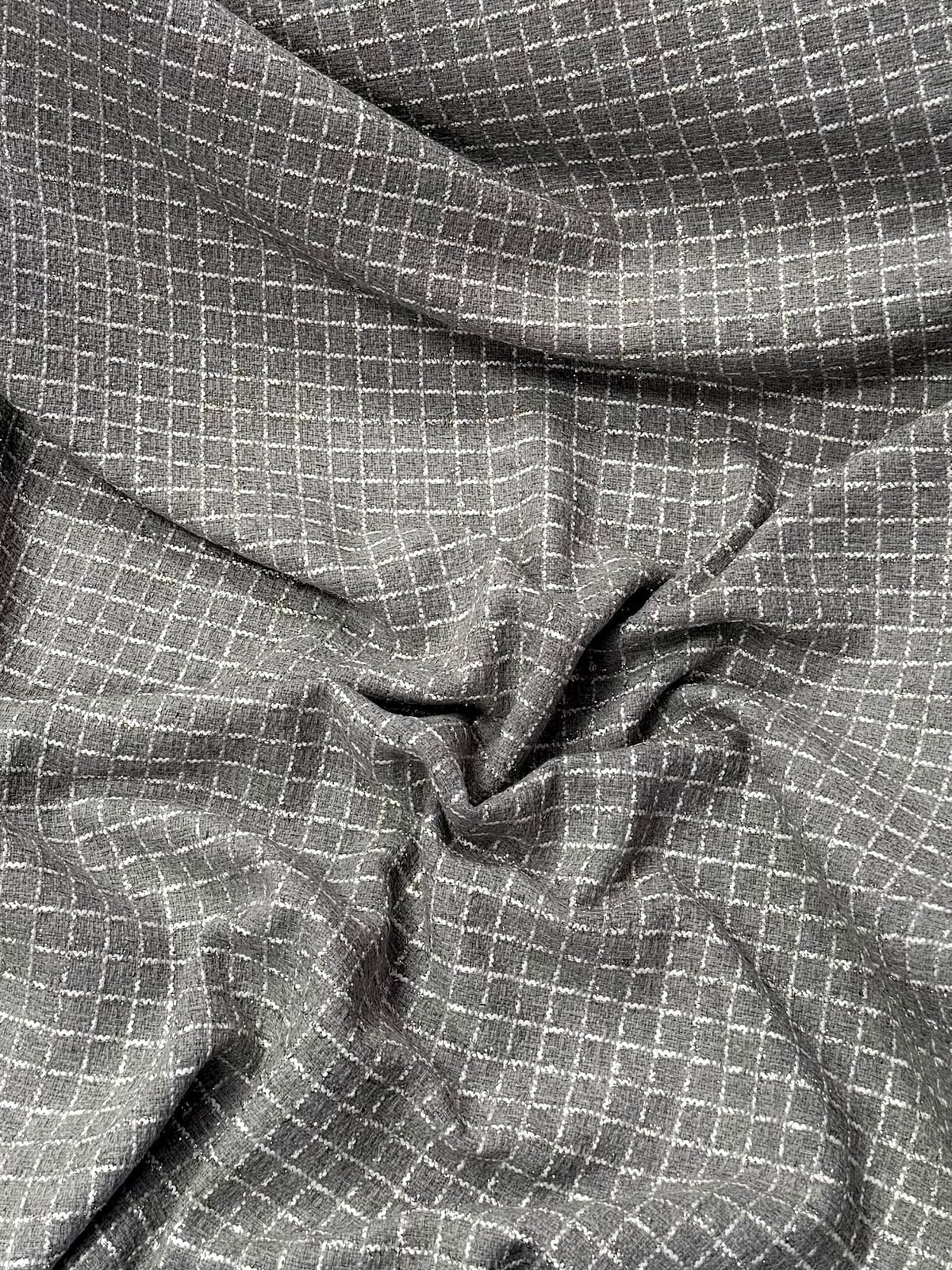 Grey Wool Tweed Fabric – Glitter Checked Suiting by the Metre - Whotex Fabrics London