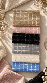 Grey Wool Tweed Fabric – Glitter Checked Suiting by the Metre - Whotex Fabrics London