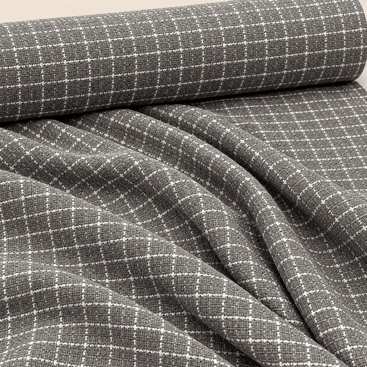Grey Wool Tweed Fabric – Glitter Checked Suiting by the Metre - Whotex Fabrics London