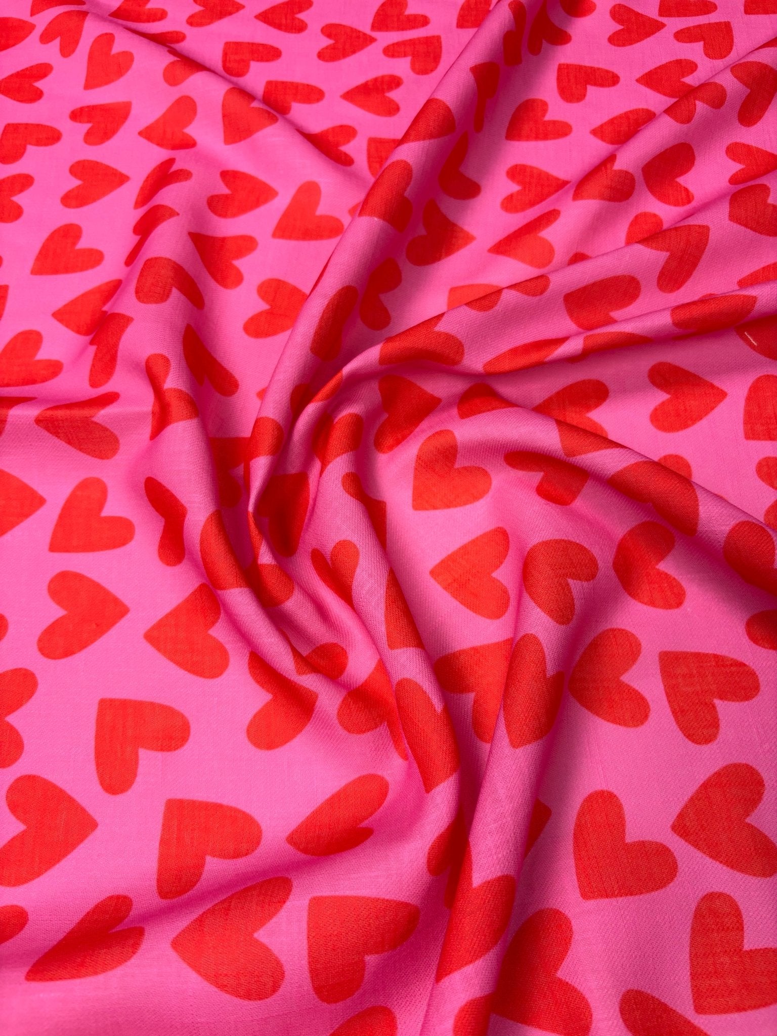 Heart Print Linen Fabric by the Metre - Whotex Fabrics London