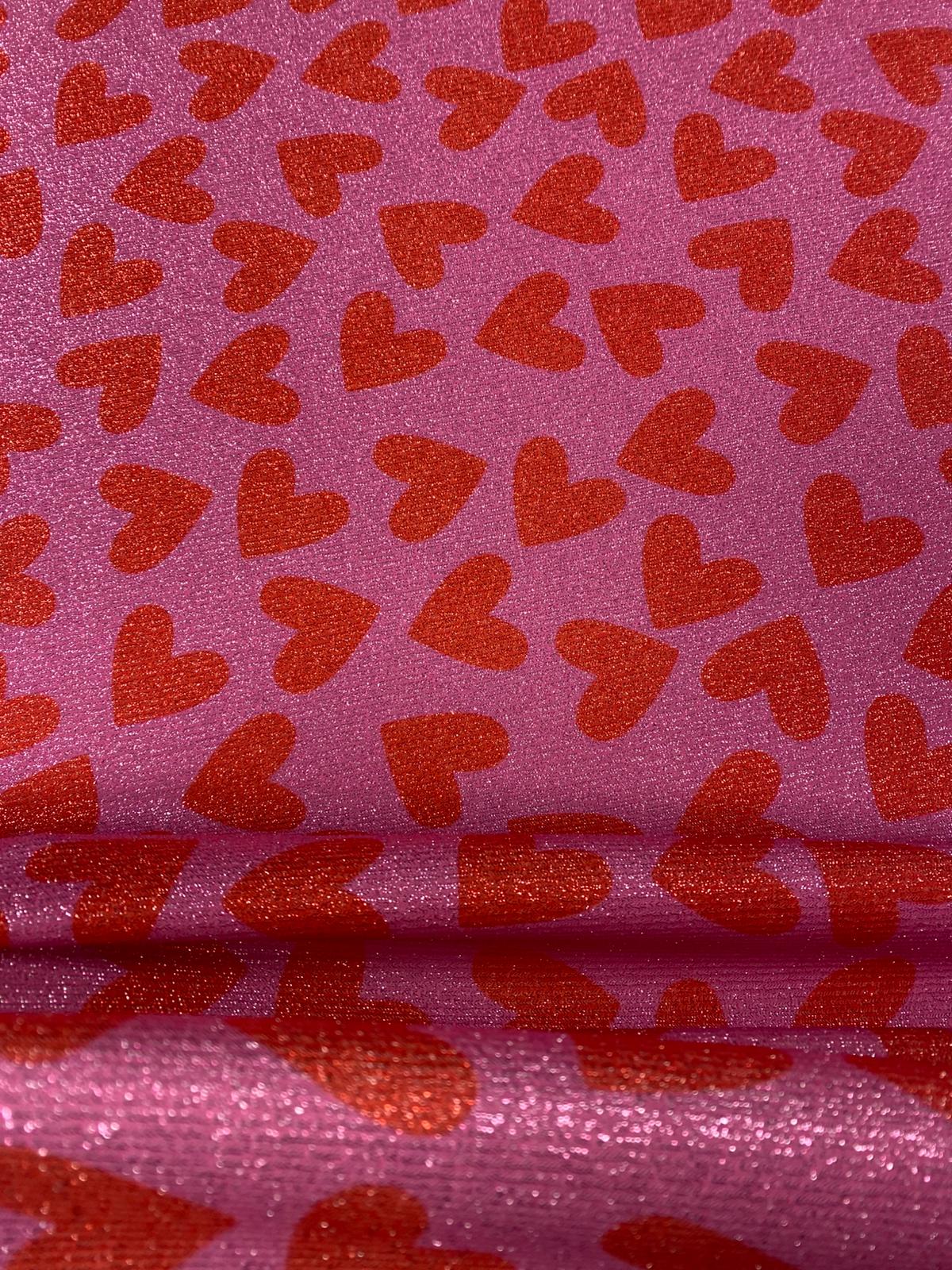 Heart Print Lurex Fabric by the Metre - Whotex Fabrics London