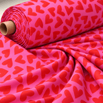 Heart Print Poly Linen Fabric by the Metre - Whotex Fabrics London