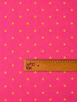 Hot Pink with Yellow Polka Dot Satin Fabric by the Metre - Whotex Fabrics London