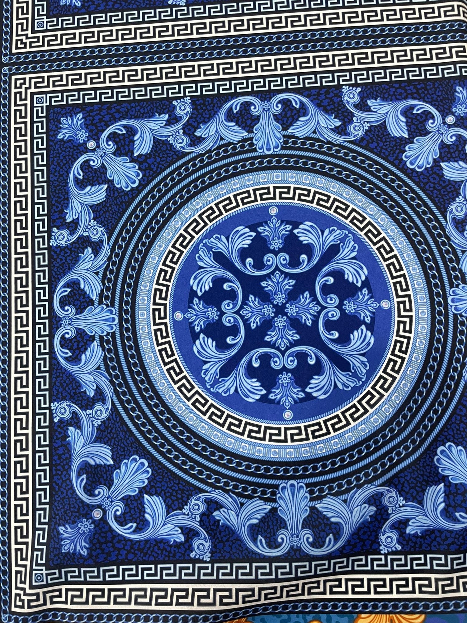 Navy Blue Baroque Greek Key Fabric