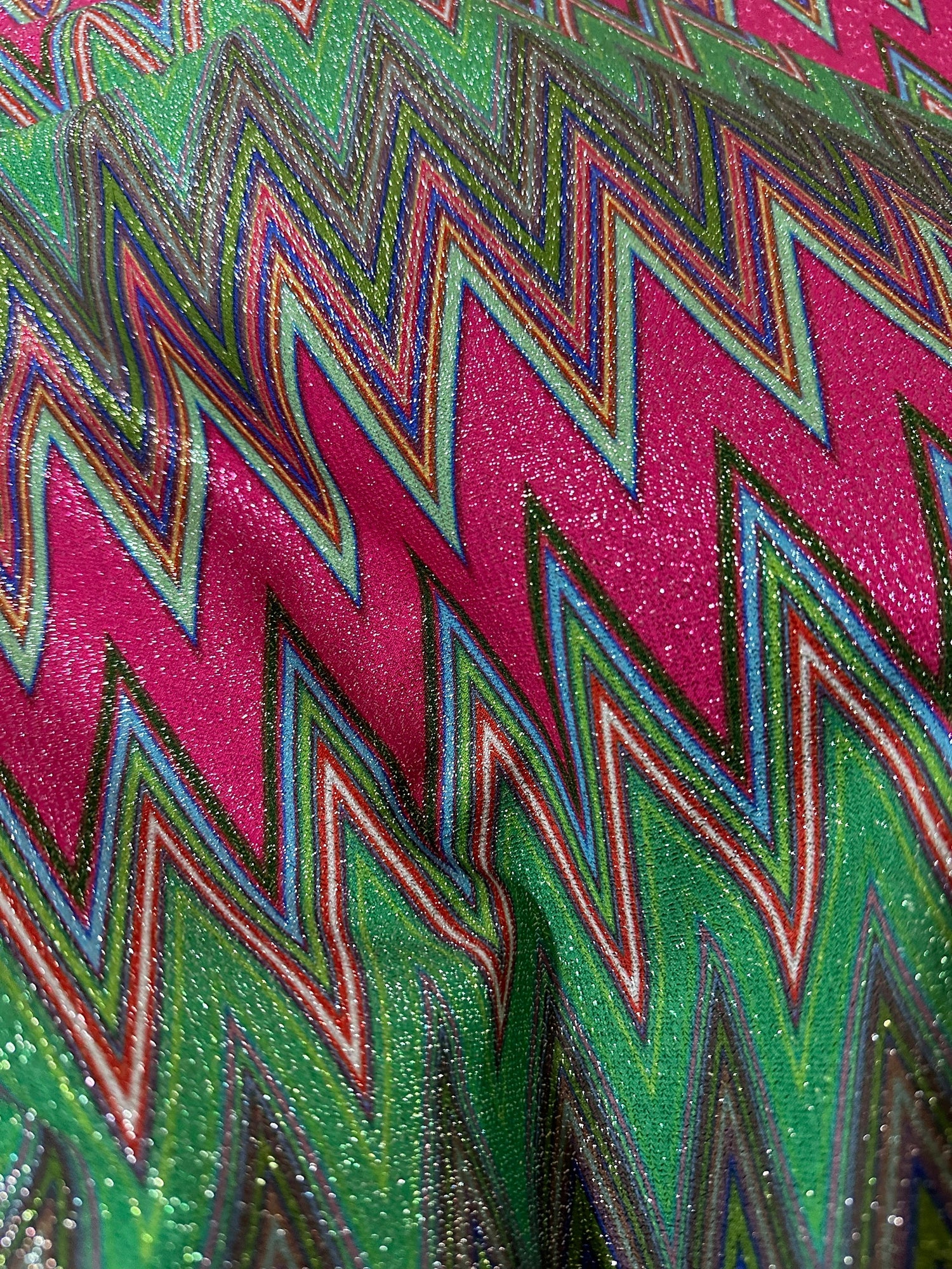 Pink Zigzag Knit Lurex Fabric