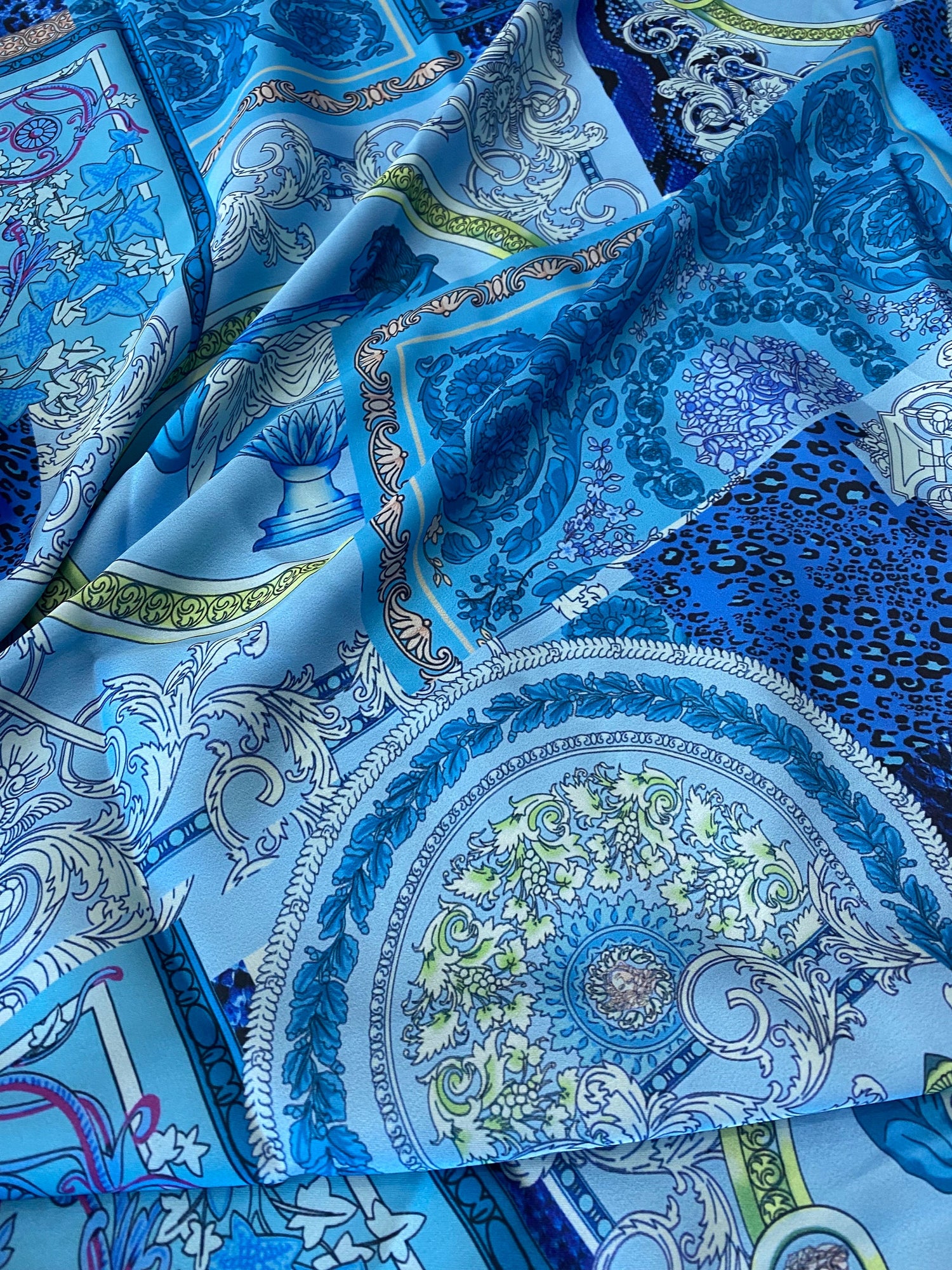 Navy Blue Baroque Pattern Fabric