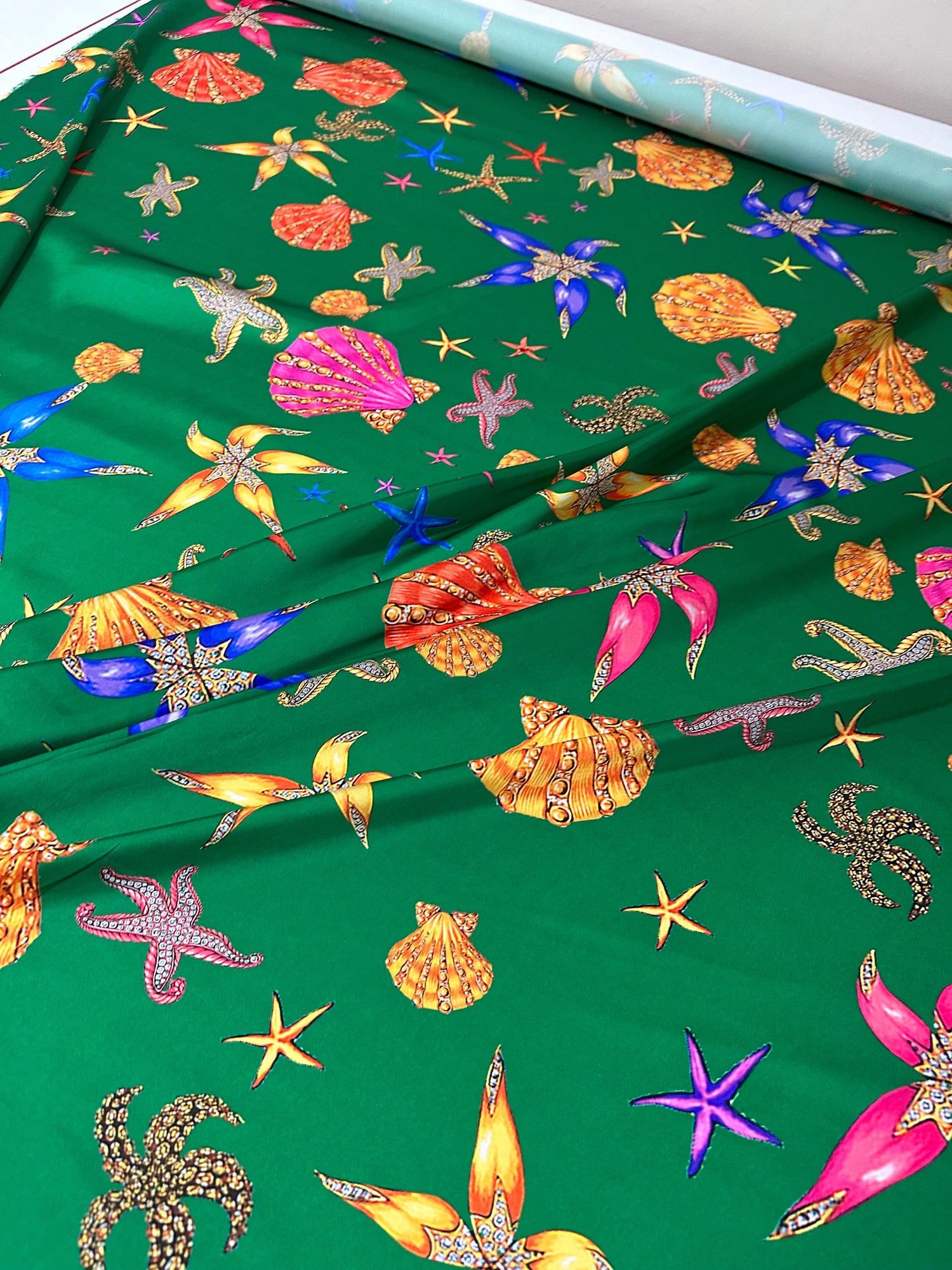 Sea Shell Pattern Green Fabric