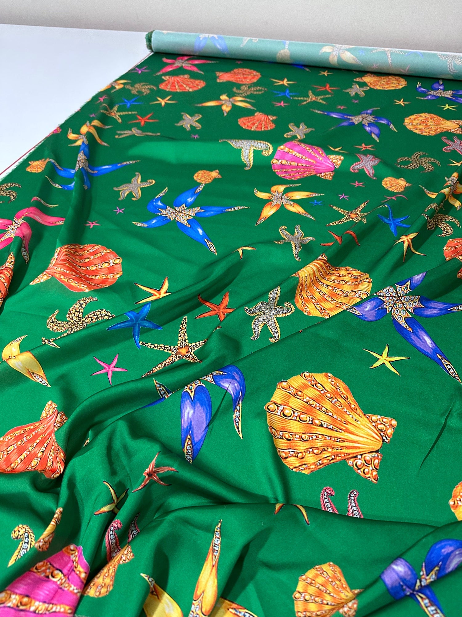 Sea Shell Pattern Green Fabric