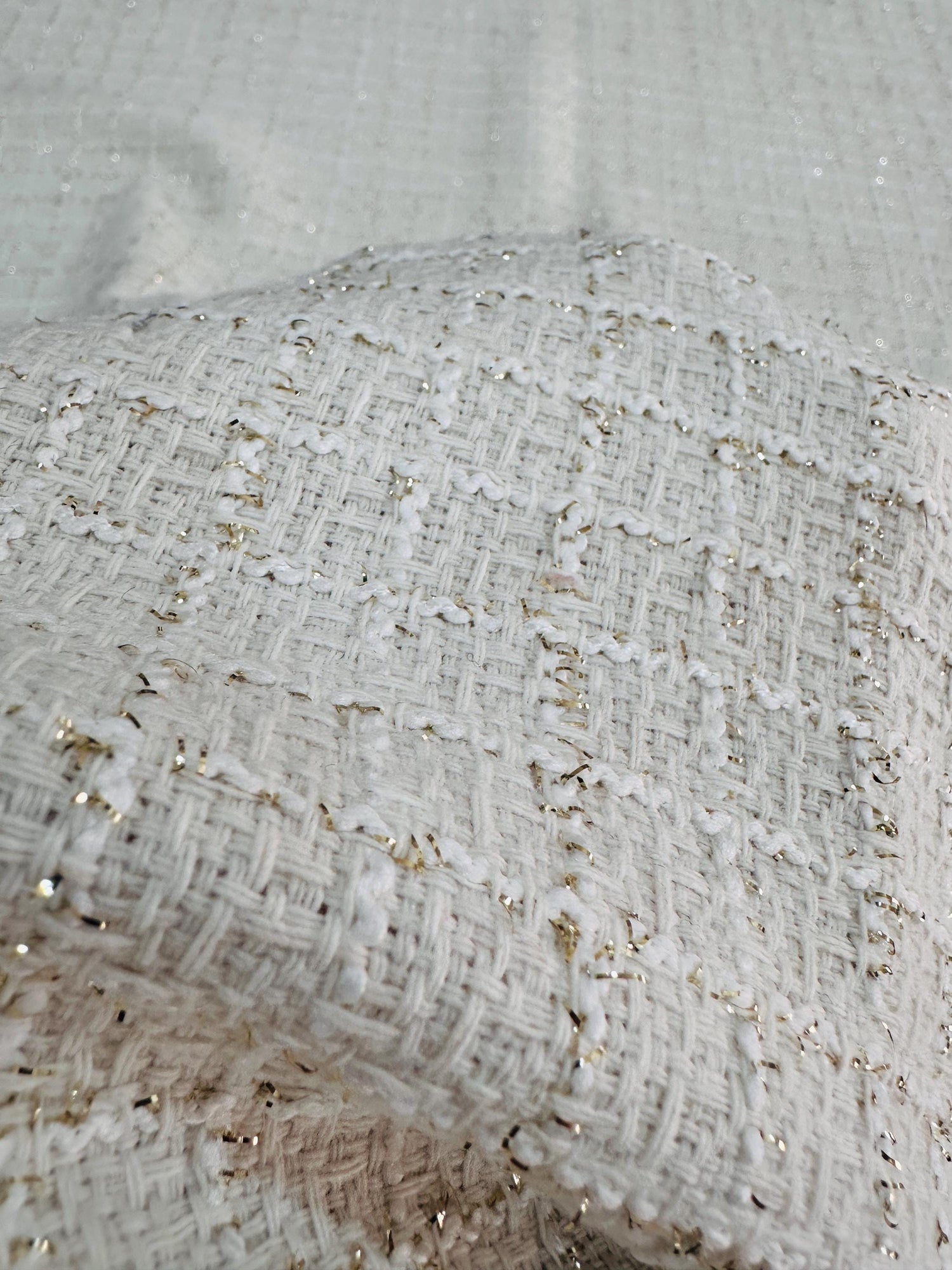 White Sparkling Tweed Fabric