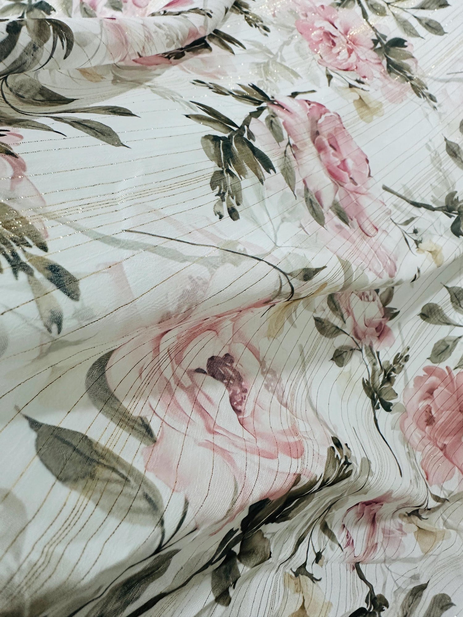 Gold Striped Floral Print Fabric