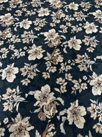 Vintage floral fabric with beige and brown flowers on a dark background, 150cm wide, perfect for sewing and crafting projects