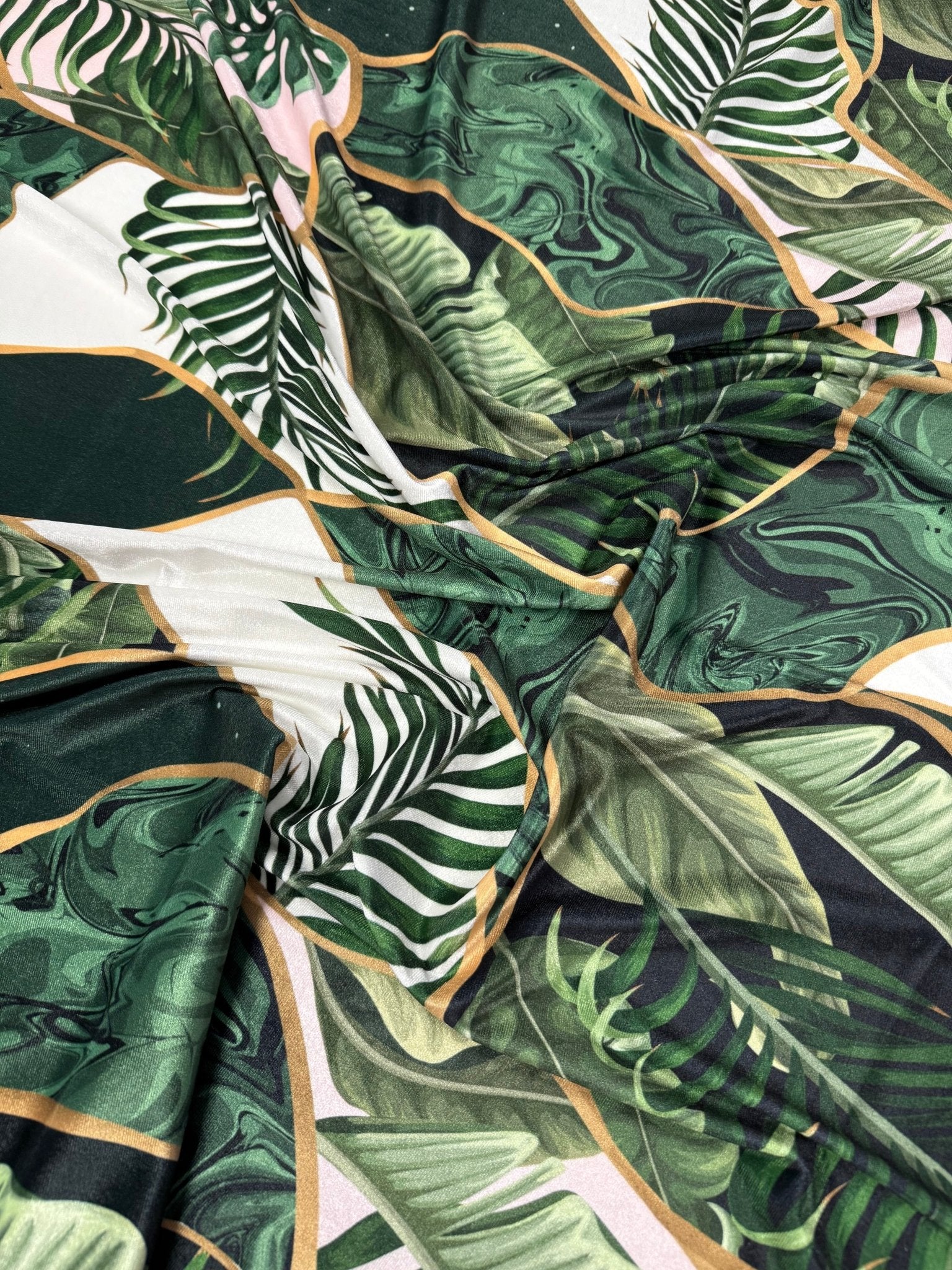 Leaf Pattern Stretch Velvet Fabric - Whotex Fabrics London