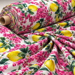 Lemon Floral Crepe Fabric by the Metre - Whotex Fabrics London