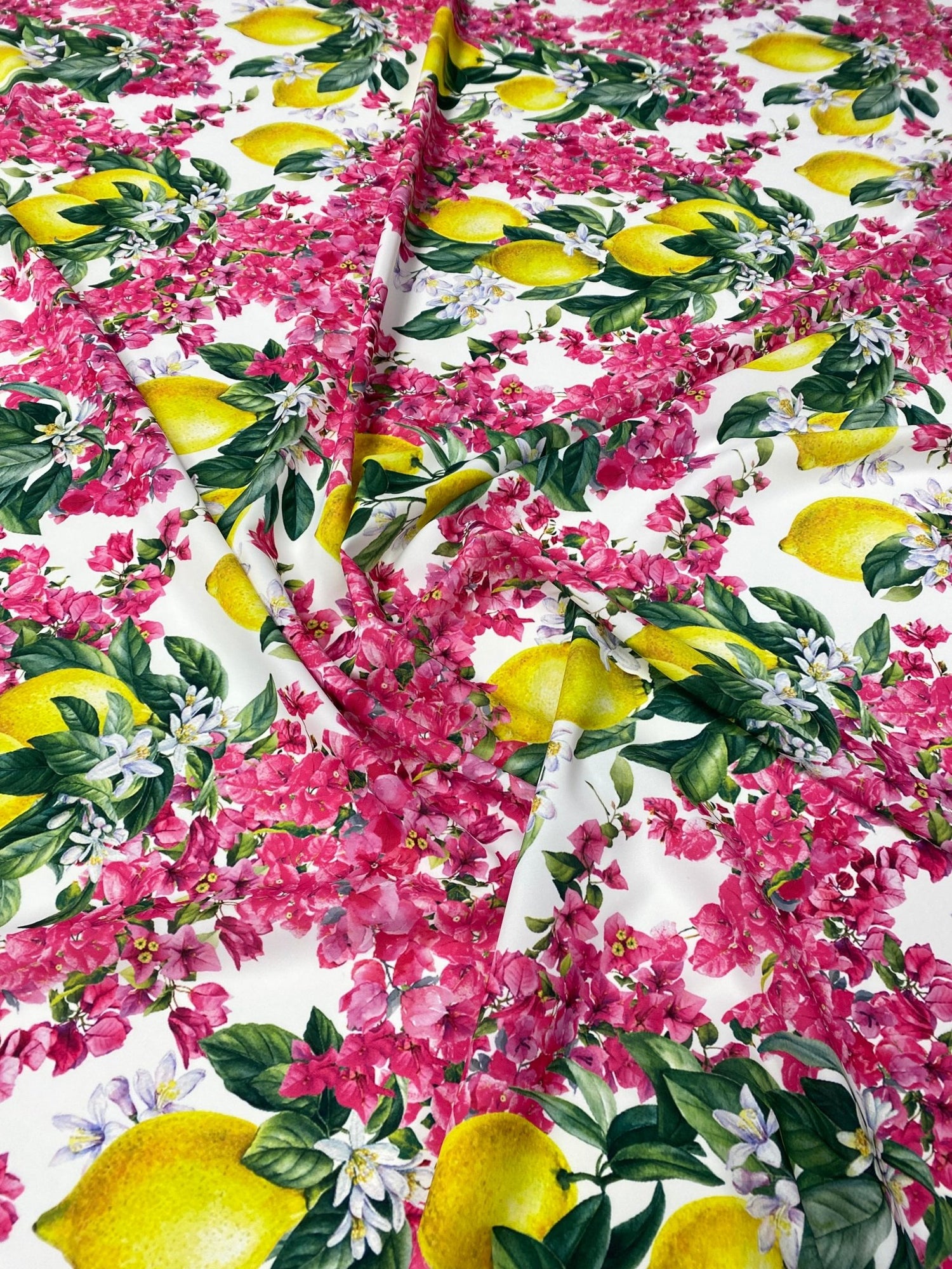 Lemon Floral Crepe Fabric by the Metre - Whotex Fabrics London
