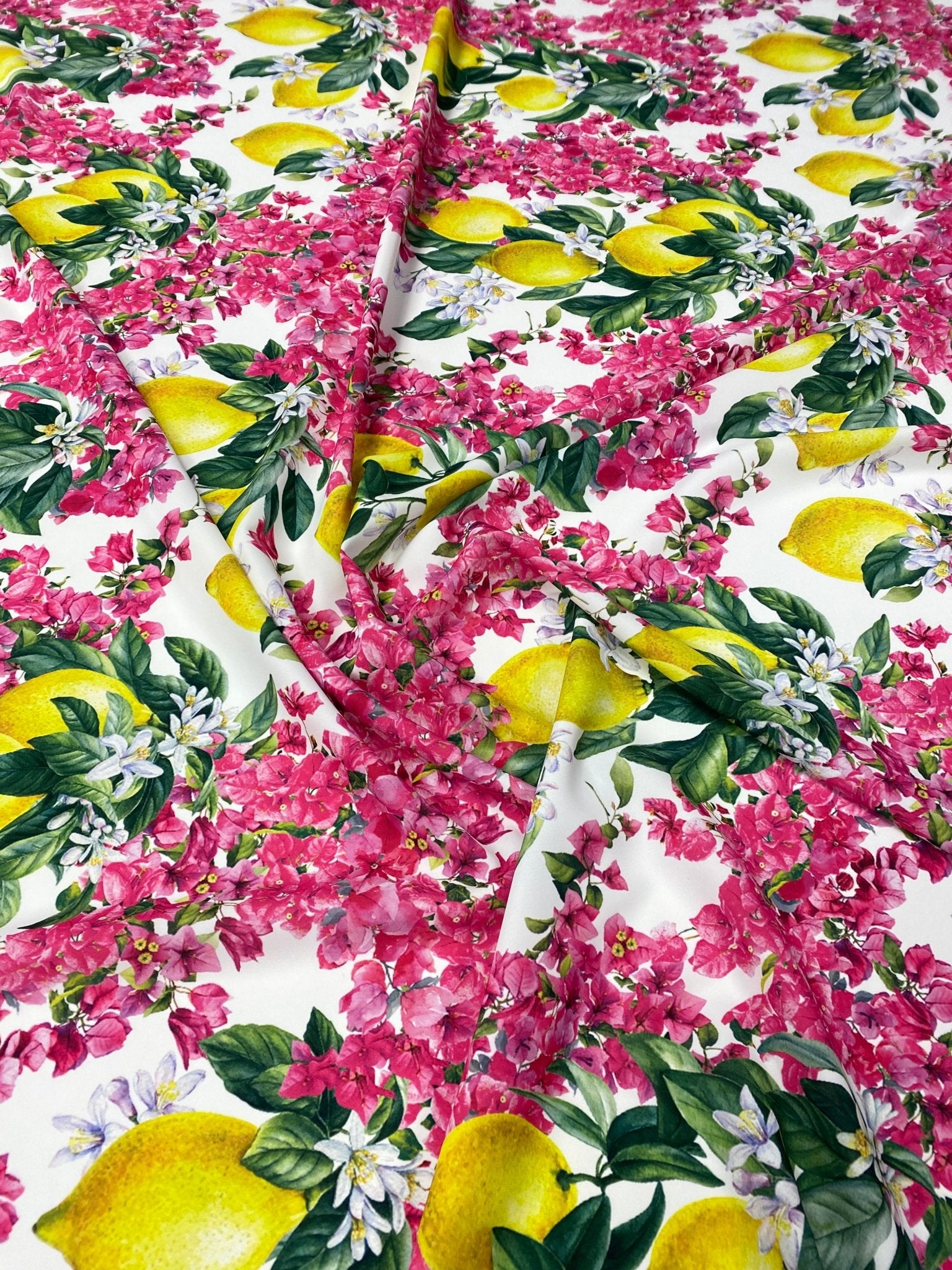 Lemon Floral Crepe Fabric by the Metre - Whotex Fabrics London